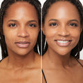 Before and after results of using Trish McEvoy Gorgeous Even Skin Foundation variant: 9TW - Tan with warm undertones, for tan skin