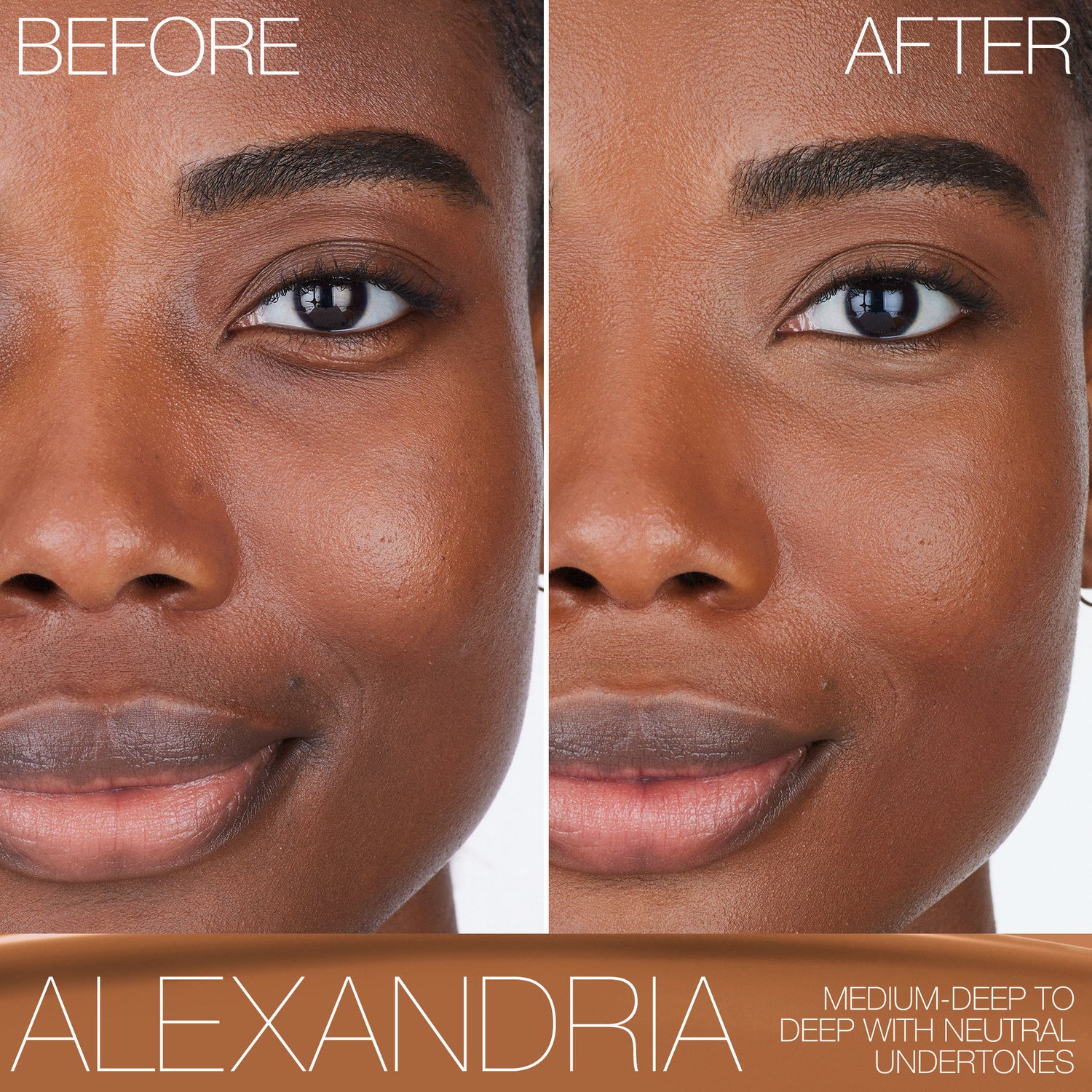 Before and after results of using Nars Light Reflecting Foundation variant: Alexandria M5.5