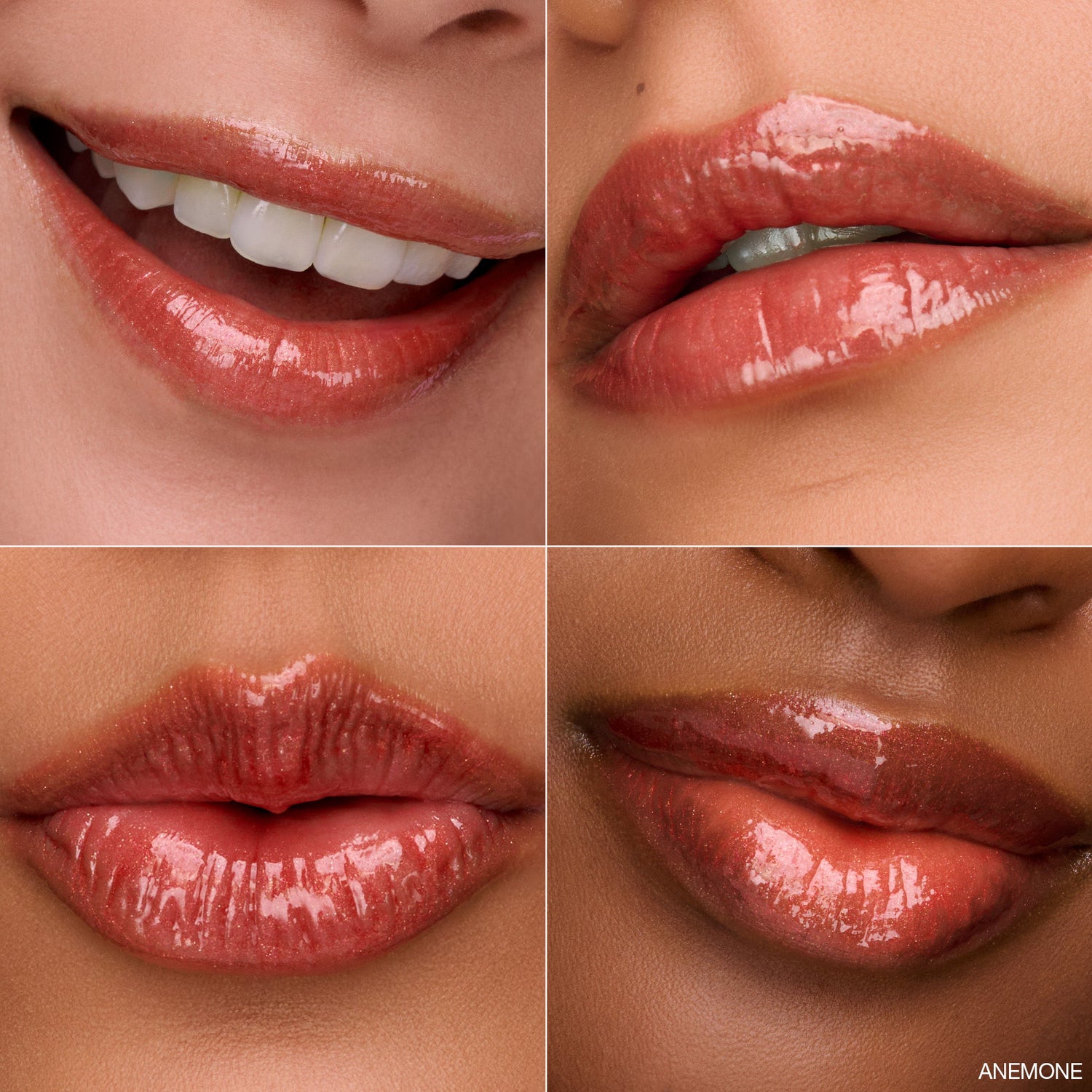 Before and after results of using Ogee Beyond Clean Lip Gloss variant: Anemone