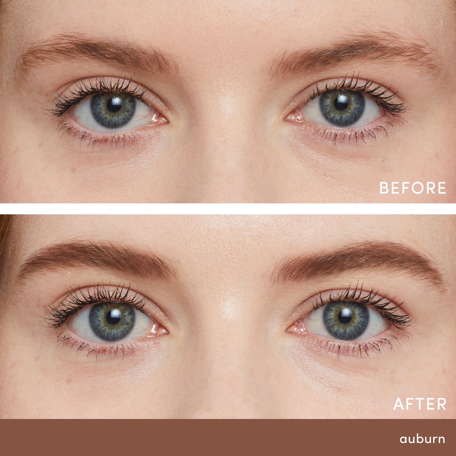 Before and after results of using Jane Iredale PureBrow Brow Powder variant: Auburn