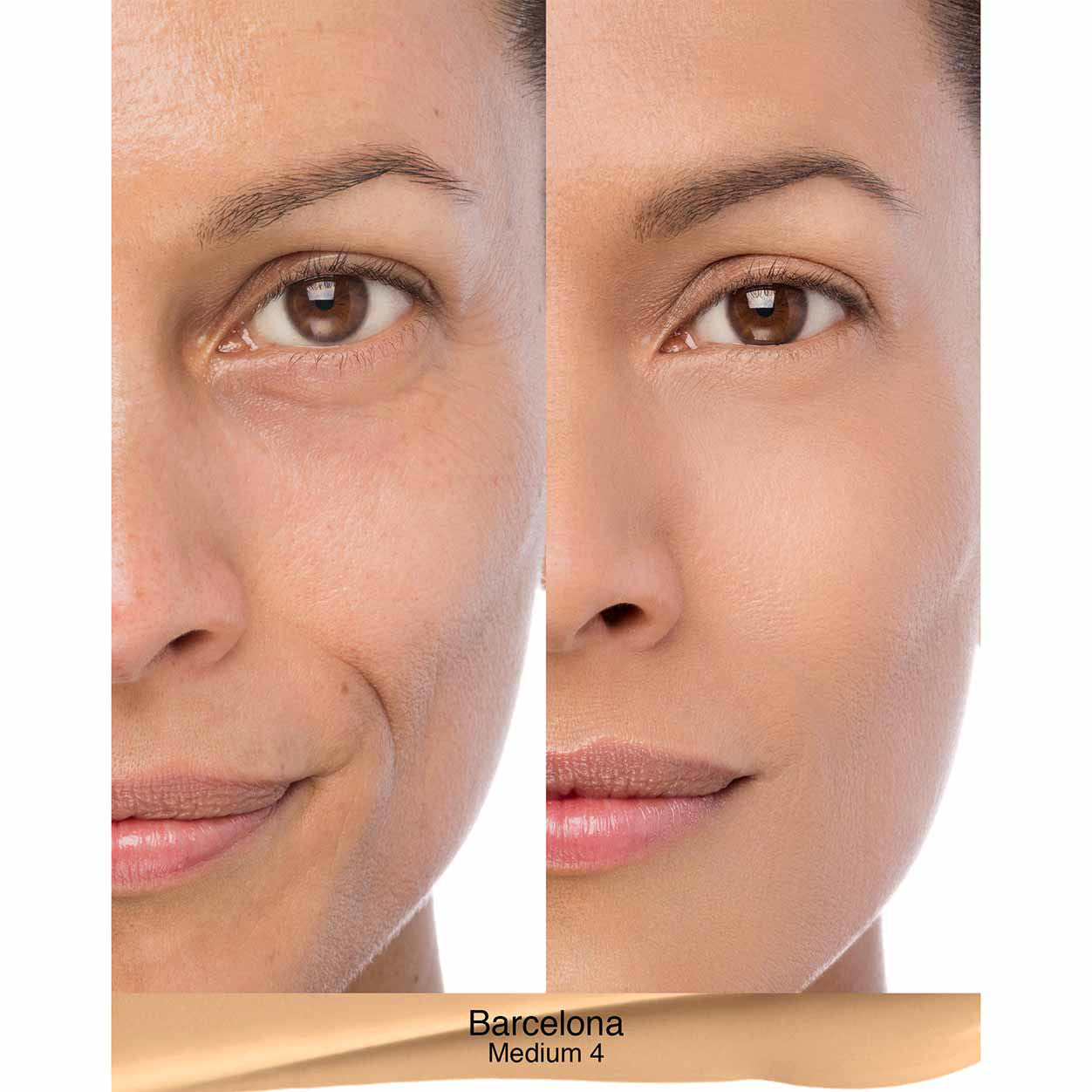 Before and after results of using Nars Natural Radiant Longwear Foundation variant: Barcelona M4