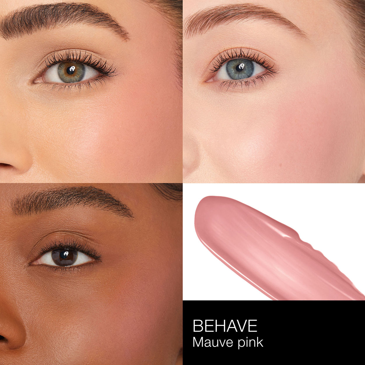 A shade comparison of Nars Afterglow Liquid Blush variant: Behave