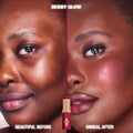 Before and after results of using Charlotte Tilbury Unreal Lip + Cheek Glow Blush Stick with Hyaluronic Acid variant: Berry Glow