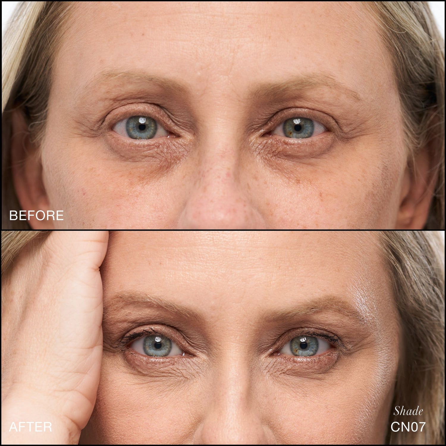 Before and after results of using RMS Beauty Revitalize Hydra Concealer variant: CN07
