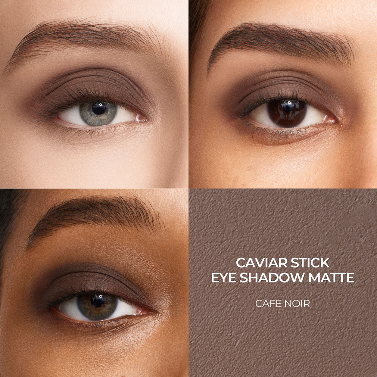 A shade comparison of Laura Mercier Caviar Stick Matte Eye Shadow variant: Café Noir