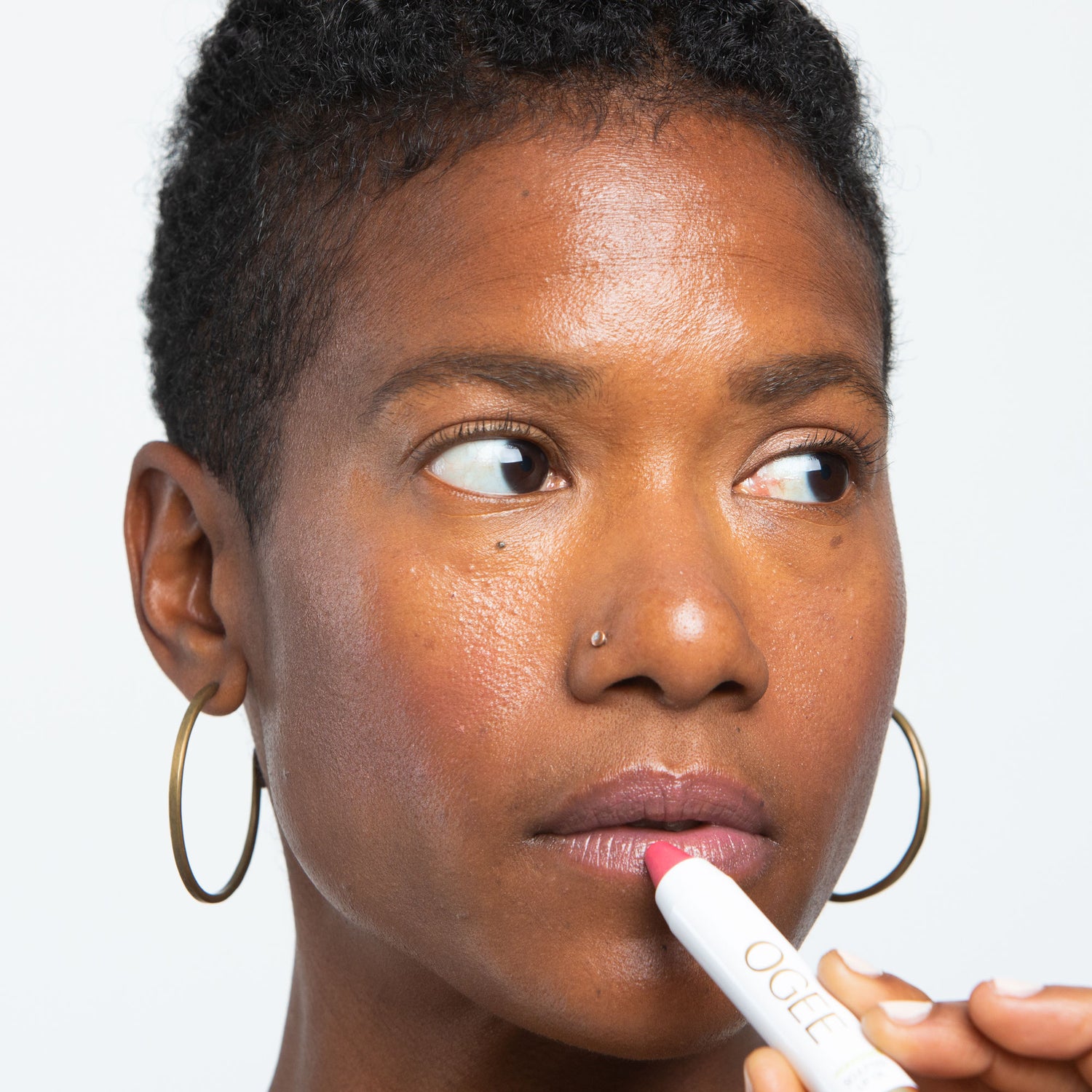 Model image of Ogee Tinted Sculpted Lip Oil variant: Camellia