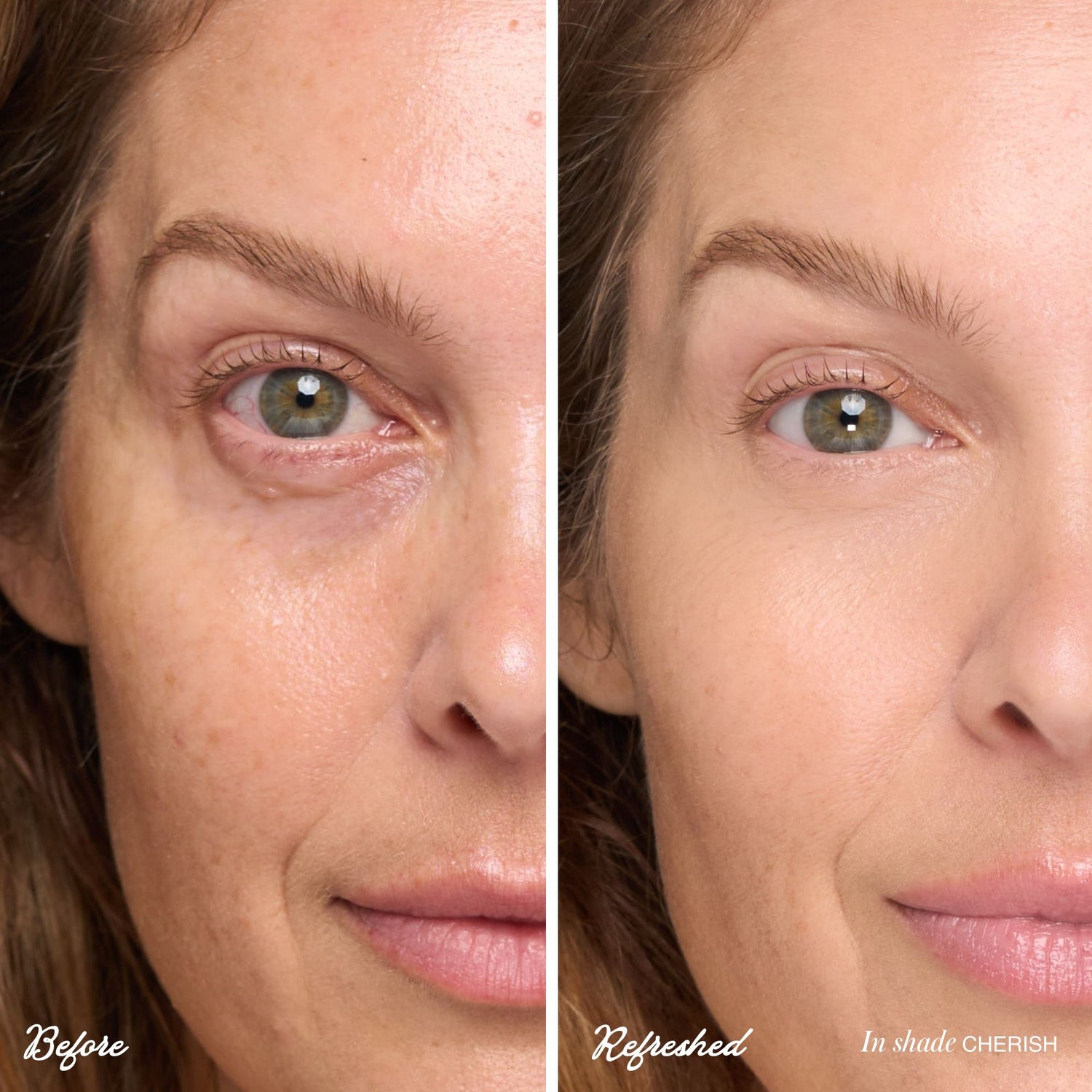 Before and after results of using RMS Beauty ReFresh Eye Brightener Broad Spectrum SPF 30 variant: Cherish