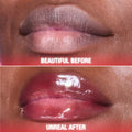 Before and after results of using Charlotte Tilbury Unreal Lips Healthy Glow Nectar Oil variant: Cherry Glaze