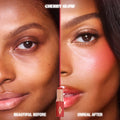 Before and after results of using Charlotte Tilbury Unreal Lip + Cheek Glow Blush Stick with Hyaluronic Acid variant: Cherry Glow