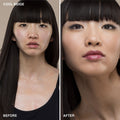 Before and after photos of a person’s face demonstrating the natural-looking, skin-like coverage of Bobbi Brown Skin Foundation Stick in Cool Beige.