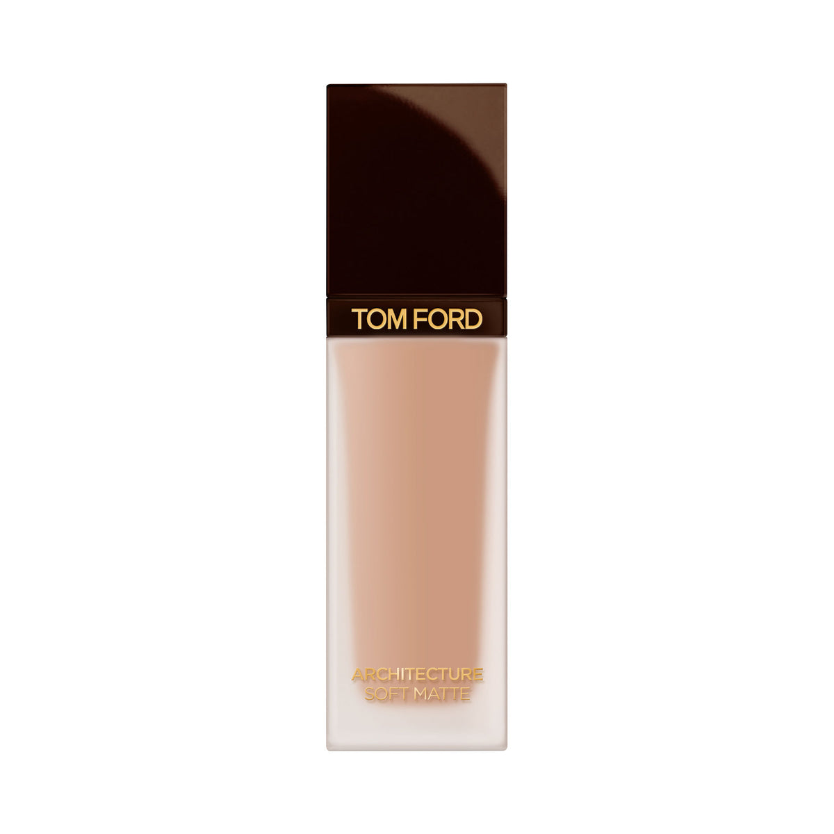 Rectangular glass bottle of Tom Ford Architecture Soft Matte Blurring Foundation with a dark brown cap, designed for a precision blur that perfects the skin.