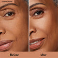 Before and after results of using Laura Mercier Translucent Loose Setting Powder Light Catcher variant: Cosmic Rose