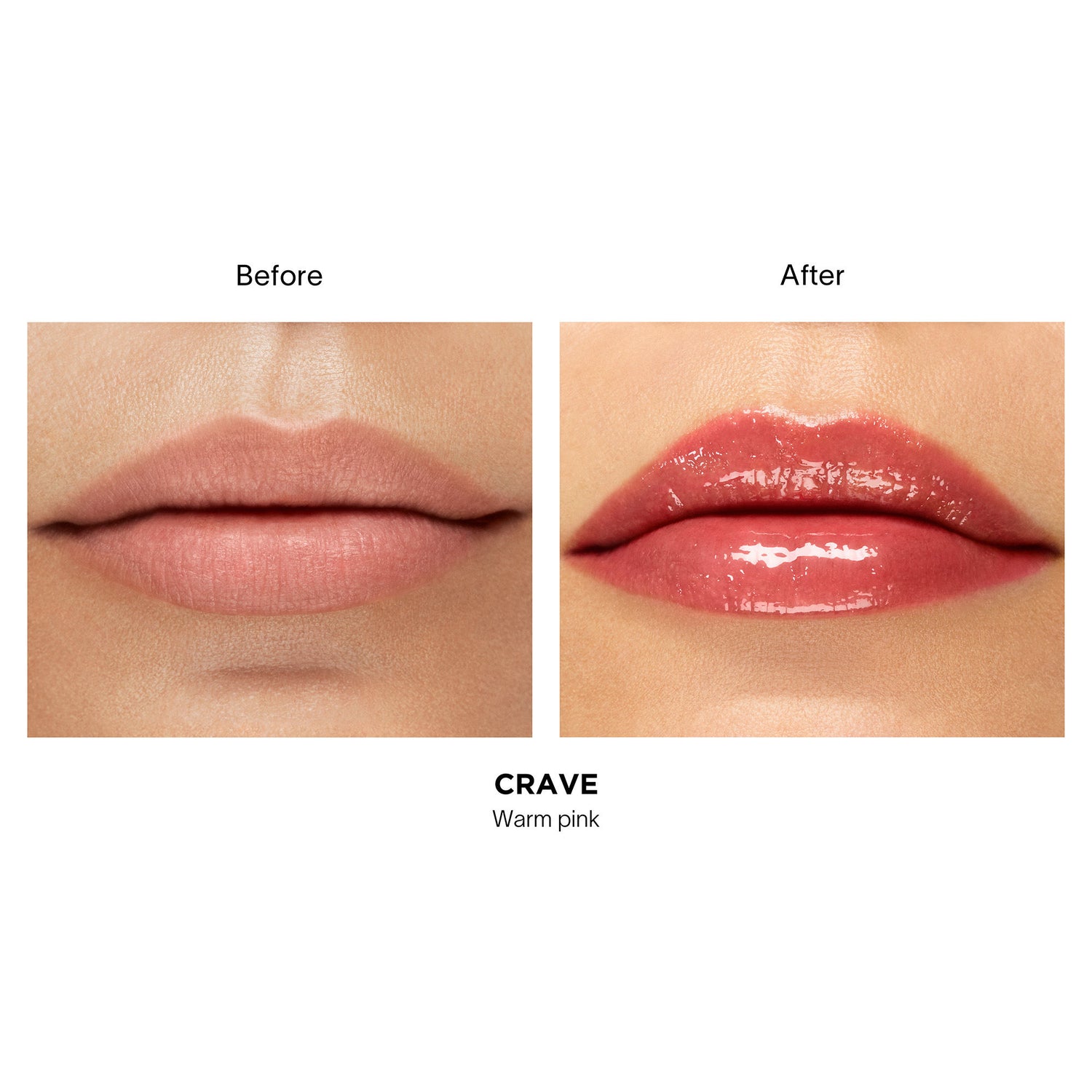 Before and after results of using Hourglass Phantom Volumizing Glossy Balm variant: Crave 140