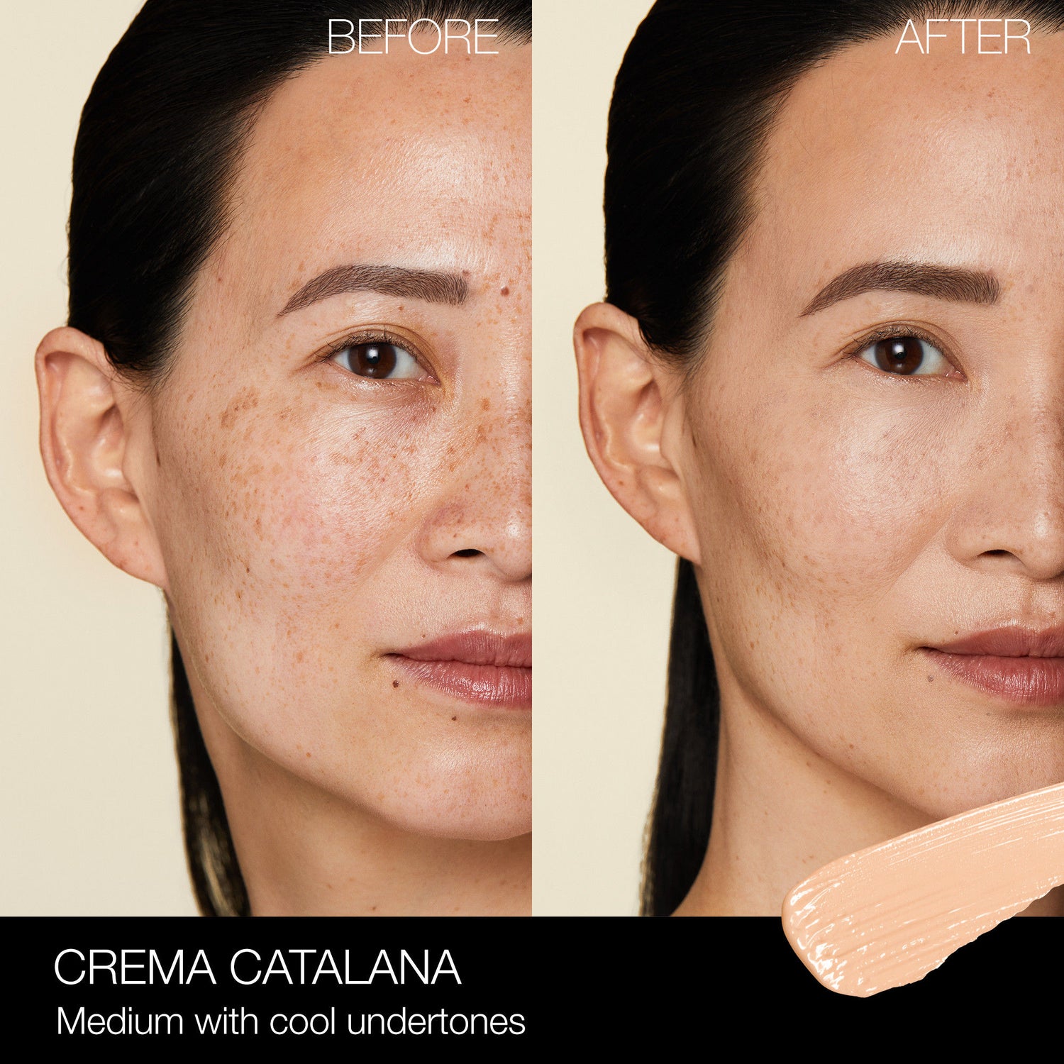Before and after results of using Nars Radiant Creamy Concealer variant: Crema Catalana M0