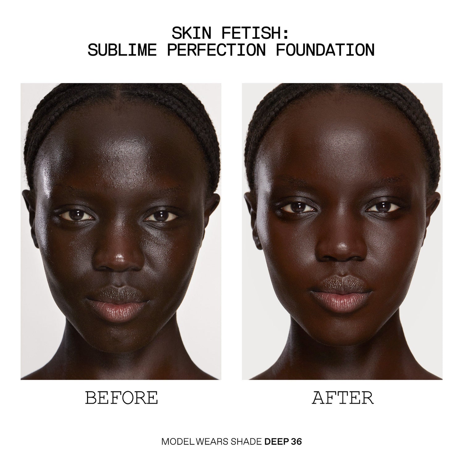 Before and after results of using Pat McGrath Labs Skin Fetish Sublime Perfection Foundation variant: D36