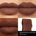 A shade comparison of Nars Soft Matte Tinted Lip Balm variant: Dangerous Affair