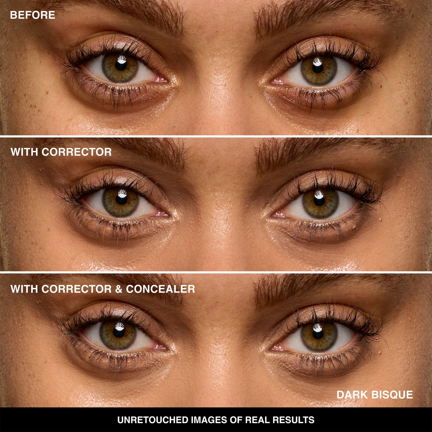 Before and after results of using Bobbi Brown Dark Bisque variant: Dark Bisque