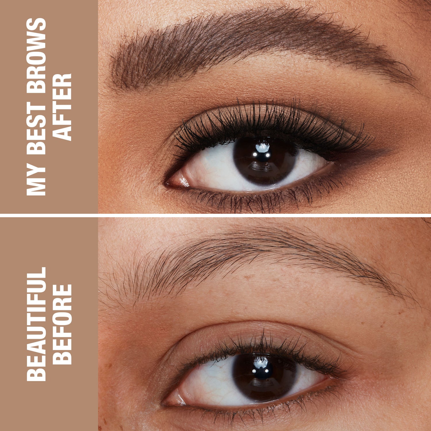 Before and after results of using Charlotte Tilbury Legendary Brows variant: Dark Brown