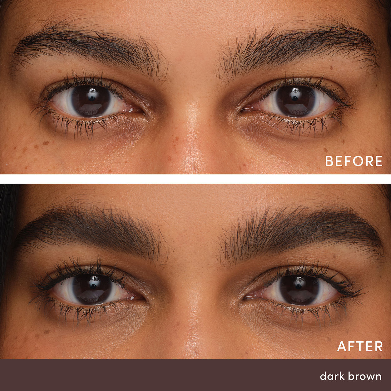 Before and after results of using Jane Iredale PureBrow Shaping Pencil variant: Dark Brown
