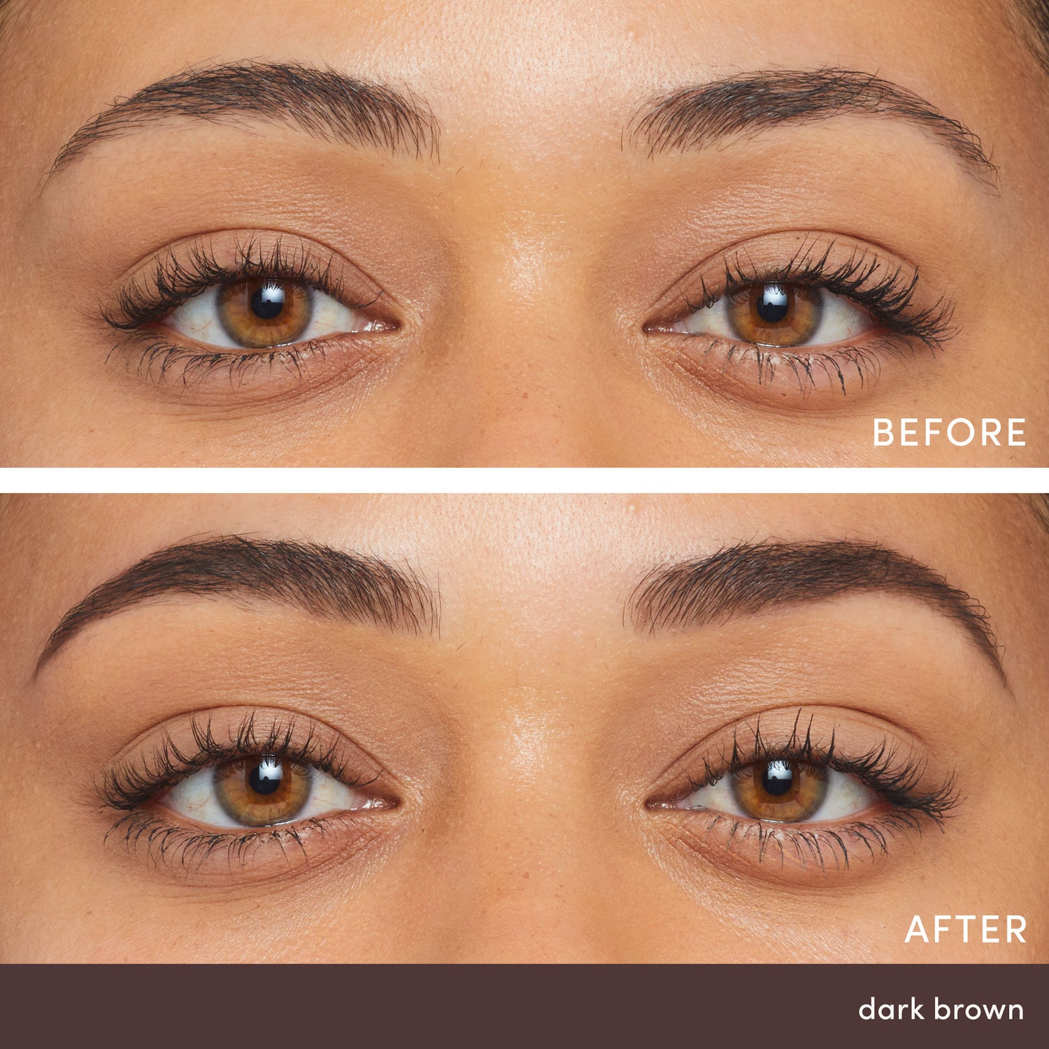 Before and after results of using Jane Iredale PureBrow Brow Powder variant: Dark Brown