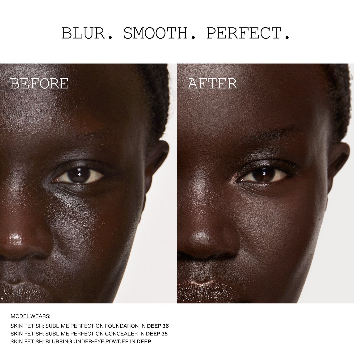 Before and after results of using Pat McGrath Labs Sublime Perfection Blurring Under Eye Powder variant: Deep