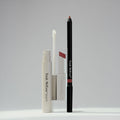 Trish McEvoy The Bluemercury Exclusive Plump, Protect & Perfect Nude Lip Wardrobe (Limited Edition) featuring a lip gloss with an applicator wand, a nude lipstick, and a brown lip liner pencil displayed upright for a perfected, fuller look.