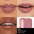A shade comparison of Nars Afterglow Sensual Shine Lipstick variant: Devotion
