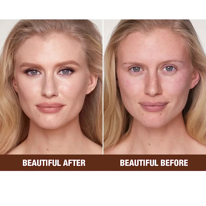 Before and after results of using Charlotte Tilbury Airbrush Flawless Finish variant: Fair