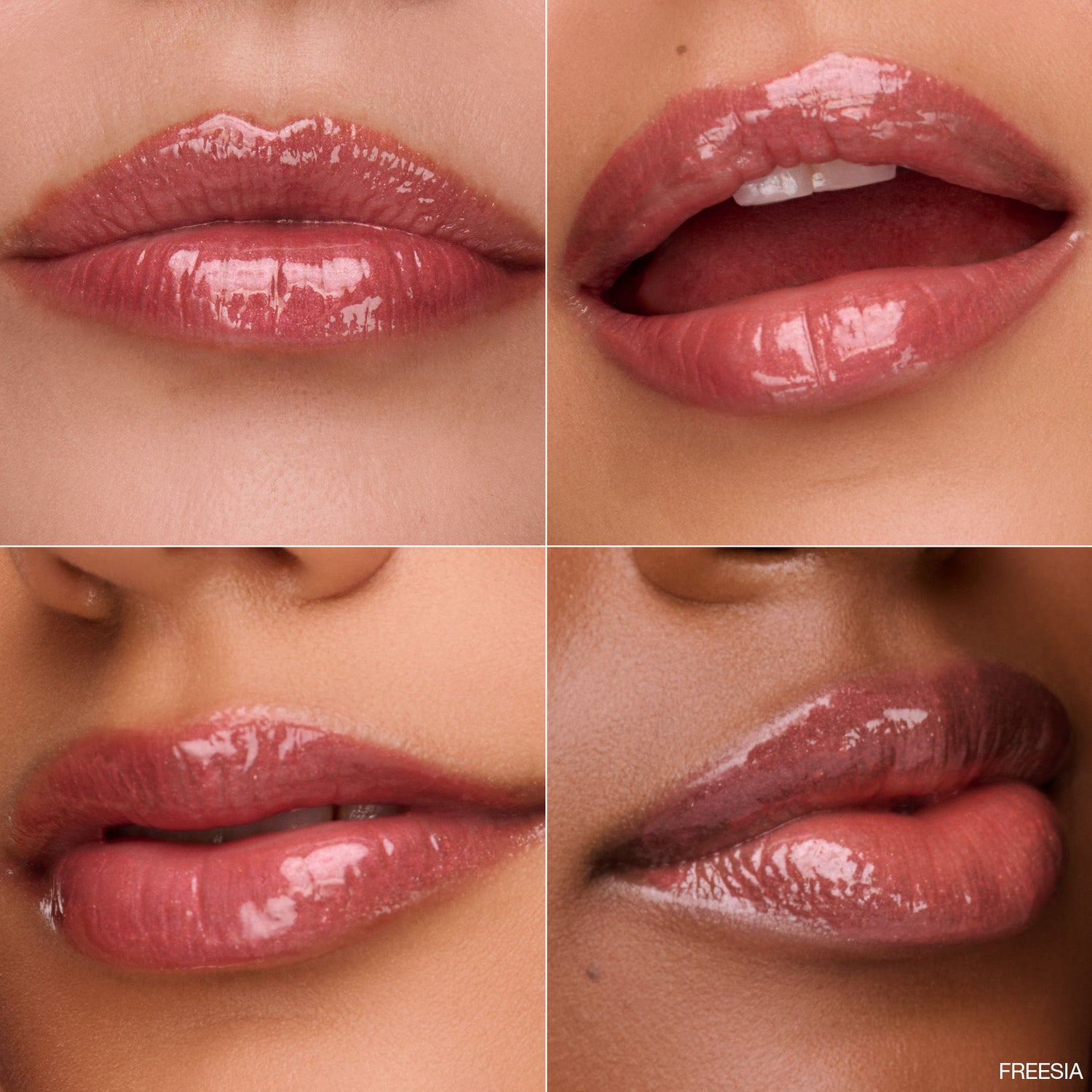 Before and after results of using Ogee Beyond Clean Lip Gloss variant: Freesia