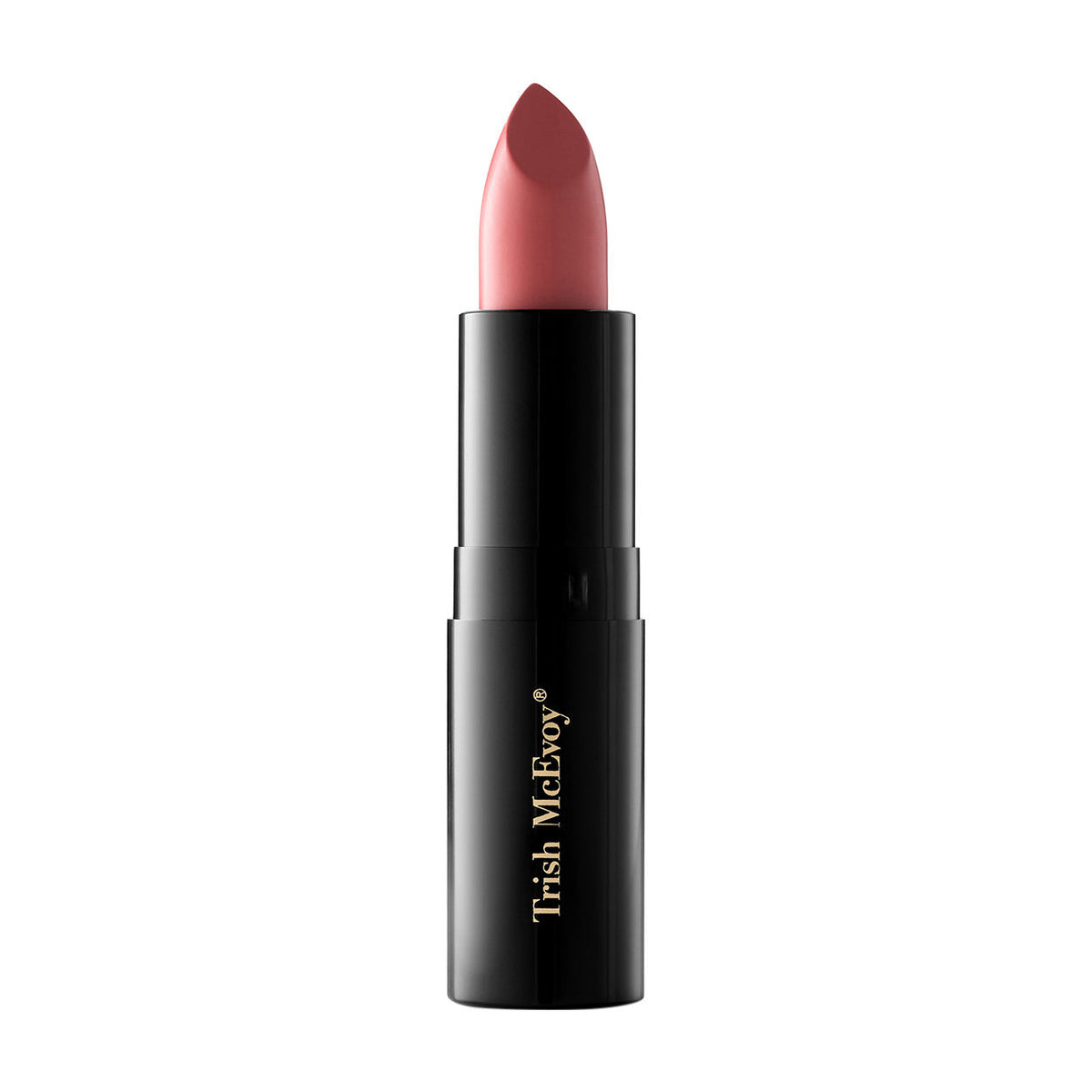 An open tube of Trish McEvoy Easy Lip Color in a luxurious, rosy pink hue.