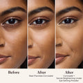 Before and after results of using Laura Mercier Secret Brightening Color Correcting Under Eye Setting Powder variant: Golden