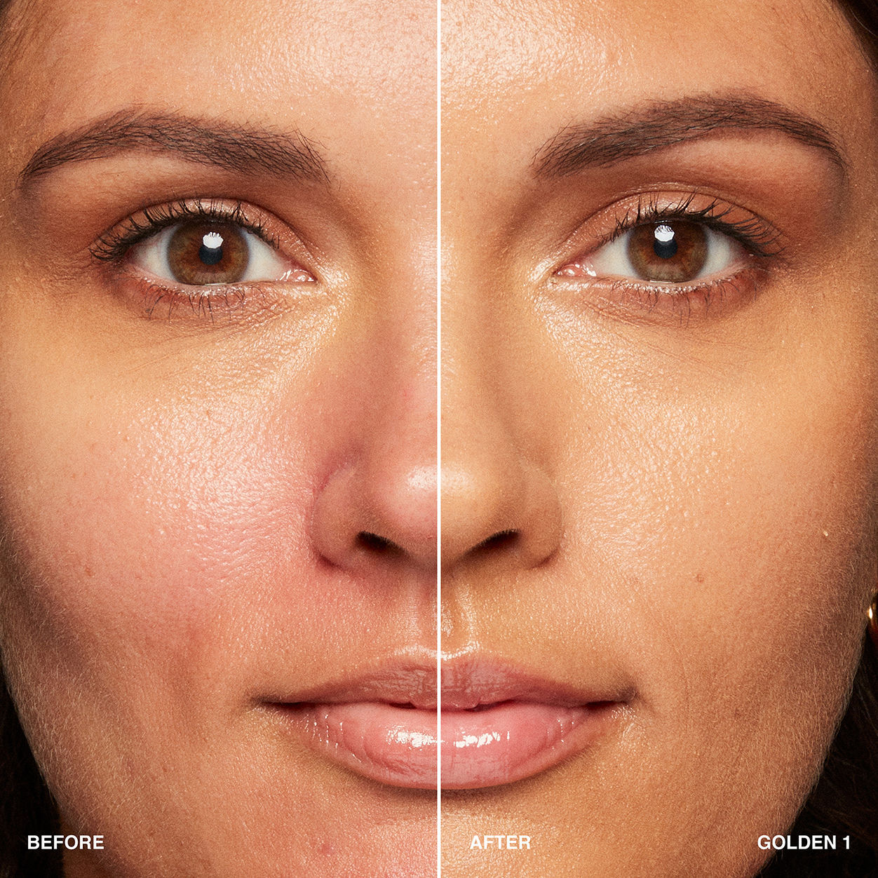 Before and after results of using Bobbi Brown Vitamin Enriched Hydrating Skin Tint SPF 15 with Hyaluronic Acid variant: Golden 1