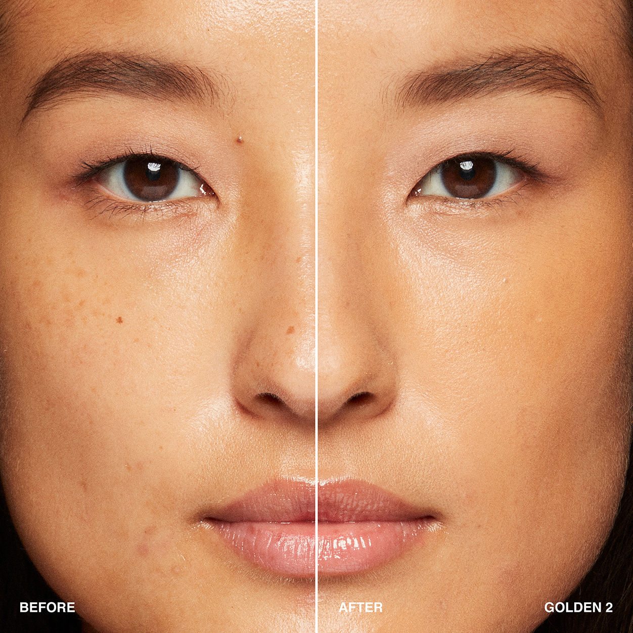 Before and after results of using Bobbi Brown Vitamin Enriched Hydrating Skin Tint SPF 15 with Hyaluronic Acid variant: Golden 2