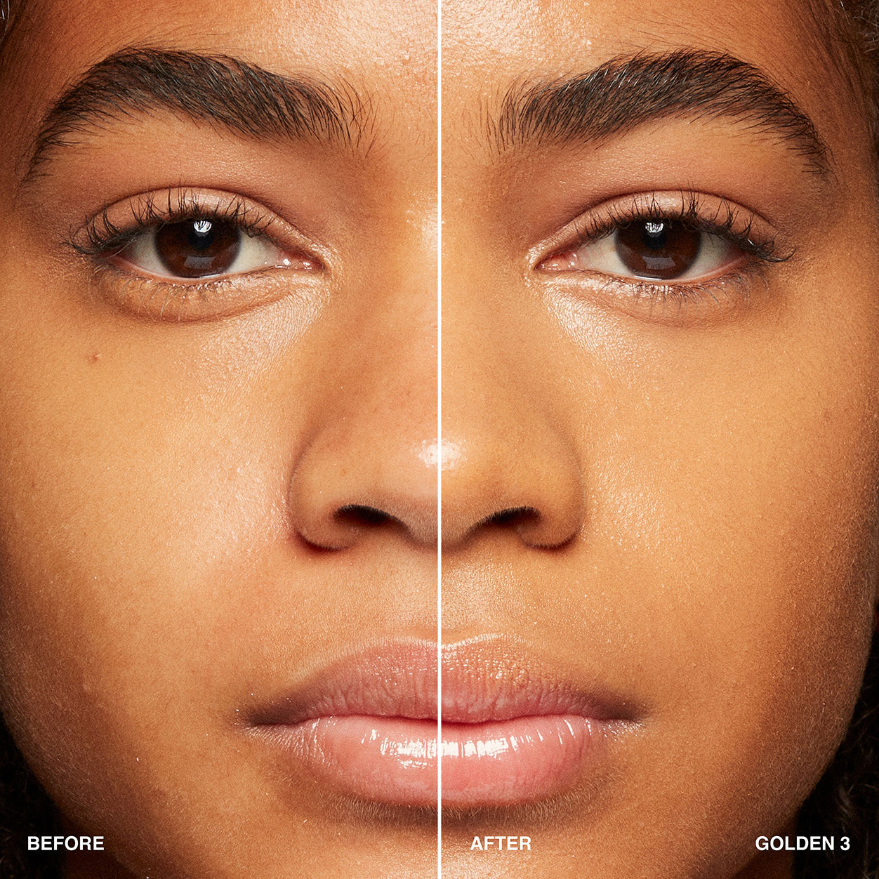 Before and after results of using Bobbi Brown Vitamin Enriched Hydrating Skin Tint SPF 15 with Hyaluronic Acid variant: Golden 3
