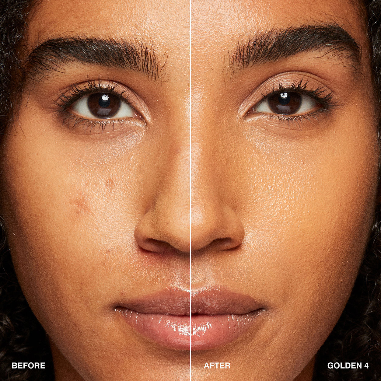 Before and after results of using Bobbi Brown Vitamin Enriched Hydrating Skin Tint SPF 15 with Hyaluronic Acid variant: Golden 4