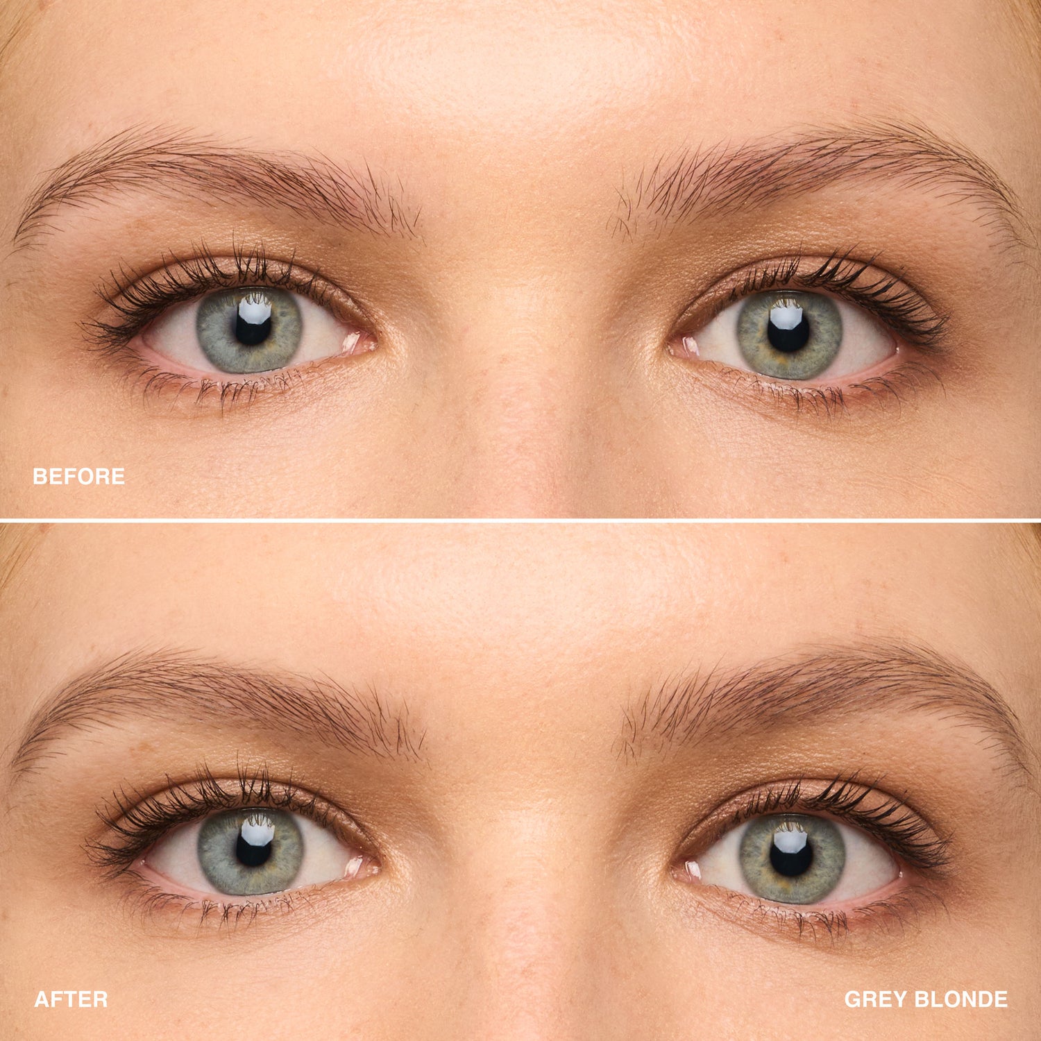 Before and after results of using Bobbi Brown Precise 24-Hour Ultra Slim Eyebrow Pencil variant: Grey Blonde