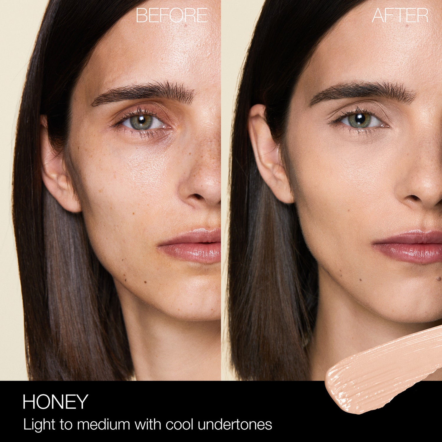 Before and after results of using Nars Radiant Creamy Concealer variant: Honey L3