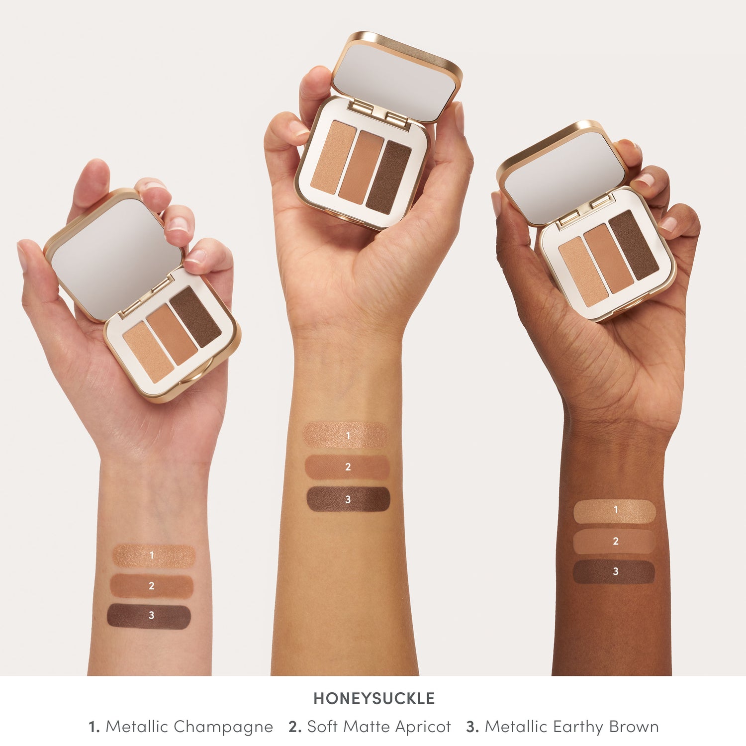 An arm swatch of Jane Iredale PurePressed Eye Shadow Triple variant: Honeysuckle