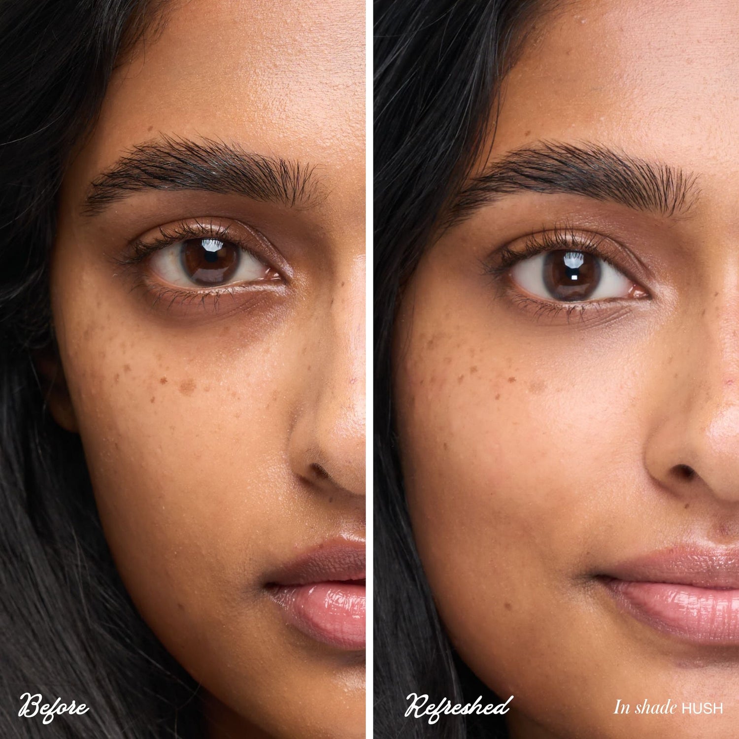 Before and after results of using RMS Beauty ReFresh Eye Brightener Broad Spectrum SPF 30 variant: Hush