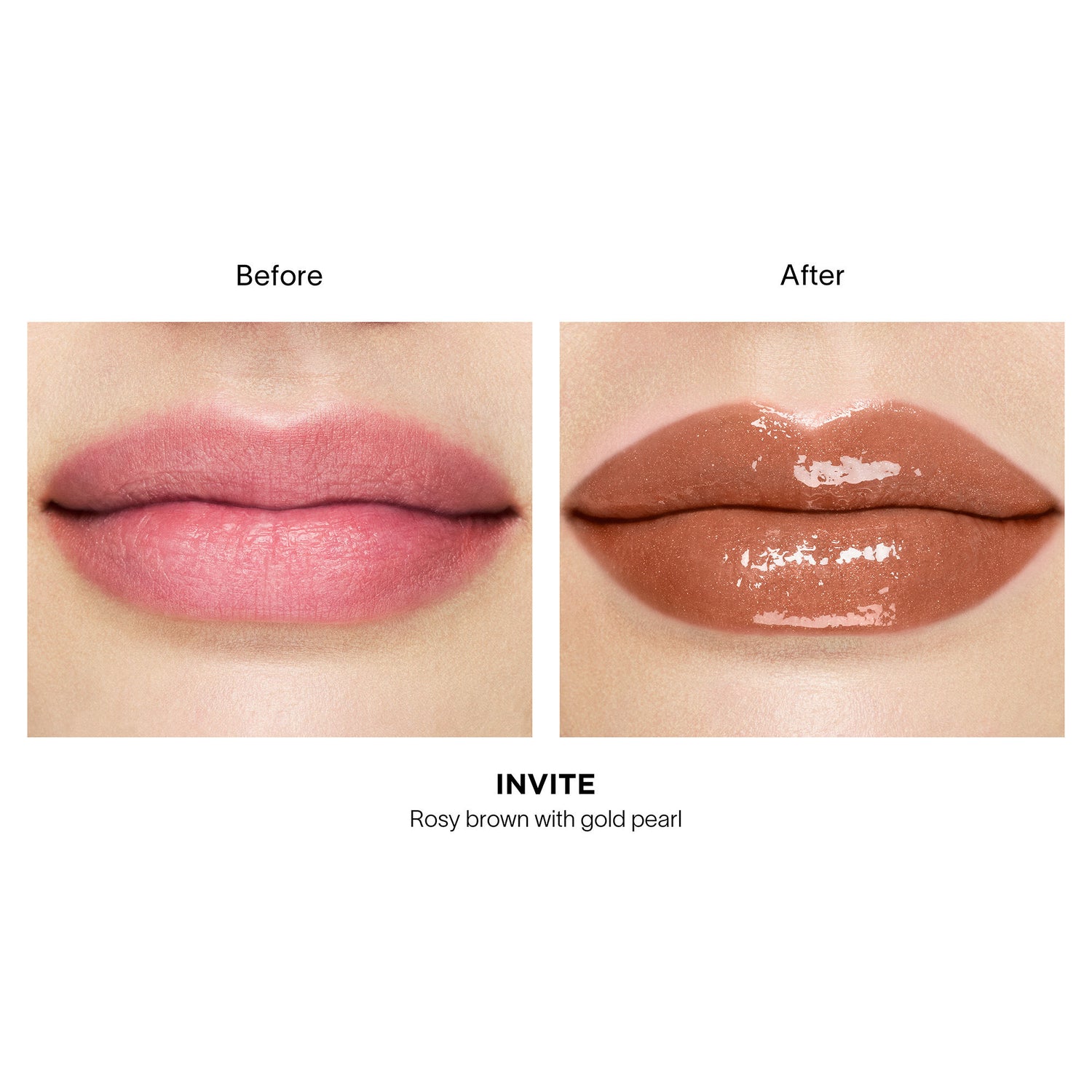 Before and after results of using Hourglass Phantom Volumizing Glossy Balm variant: Invite 80