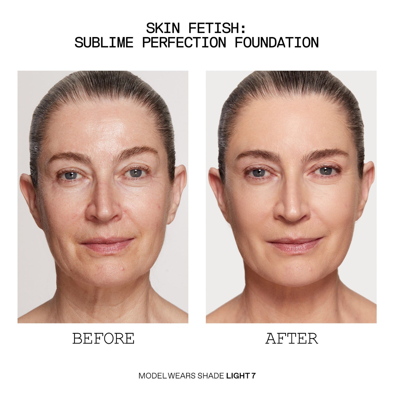 Before and after results of using Pat McGrath Labs Skin Fetish Sublime Perfection Foundation variant: L7