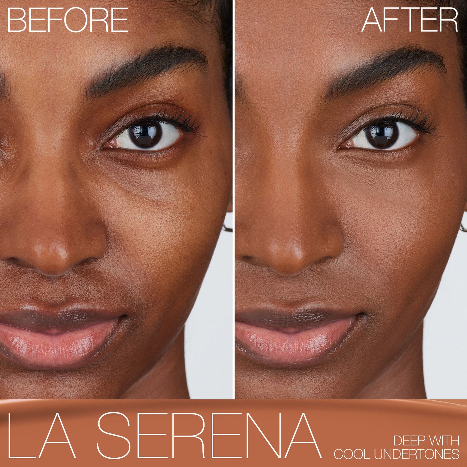 Before and after results of using Nars Light Reflecting Foundation variant: La Serena D2.5