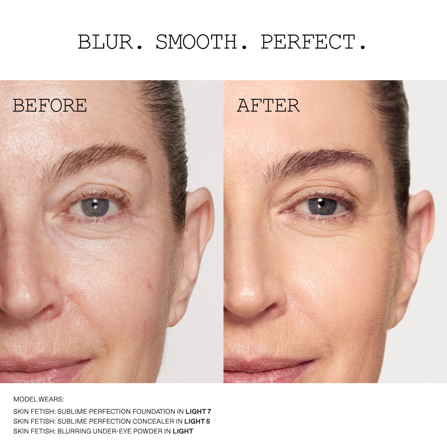 Before and after results of using Pat McGrath Labs Sublime Perfection Blurring Under Eye Powder variant: Light