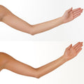 Before and after results of using Tan-Luxe The Water Hydrating Self Tan Water variant: Light/Medium - 6.76 oz