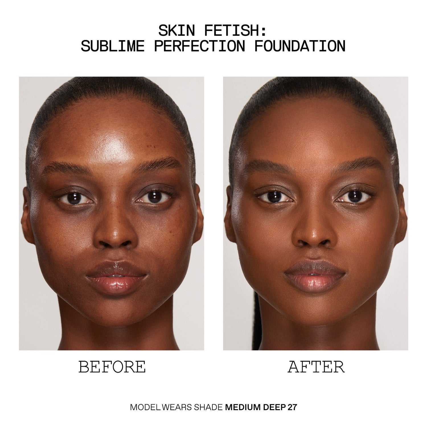 Before and after results of using Pat McGrath Labs Skin Fetish Sublime Perfection Foundation variant: MD27