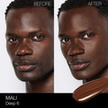 Before and after results of using Nars Light Reflecting Foundation variant: Mali D6