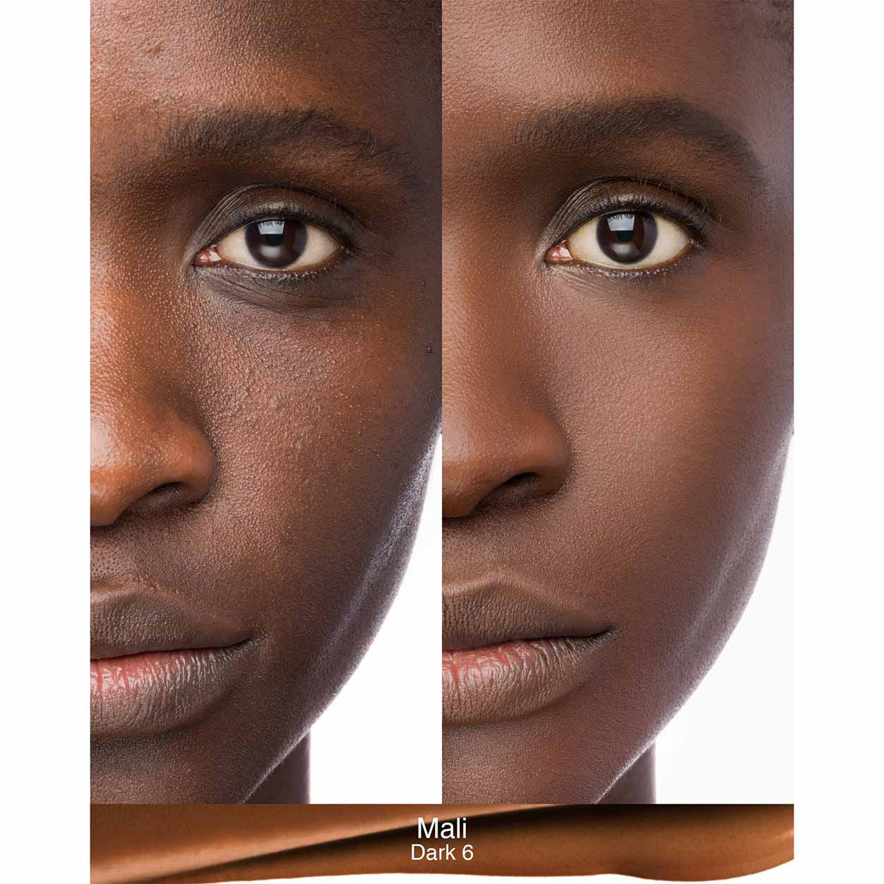 Before and after results of using Nars Natural Radiant Longwear Foundation variant: Mali D6