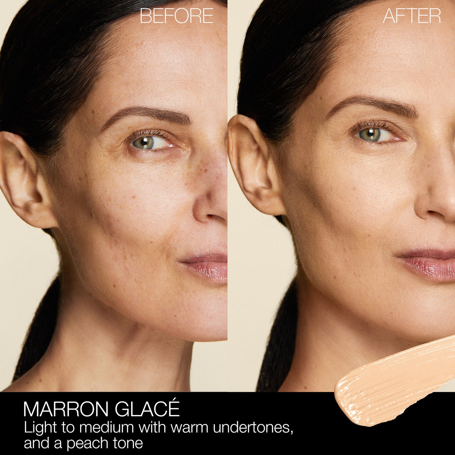 Before and after results of using Nars Radiant Creamy Concealer variant: Marron Glacé L2.8