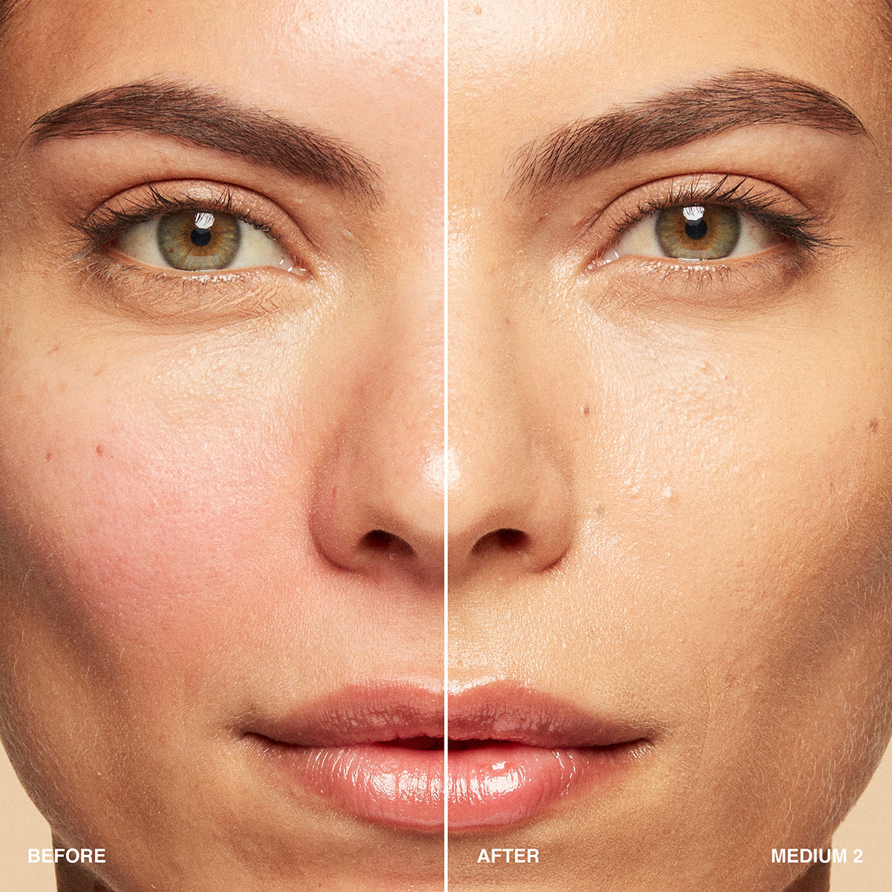 Before and after results of using Bobbi Brown Vitamin Enriched Hydrating Skin Tint SPF 15 with Hyaluronic Acid variant: Medium 2