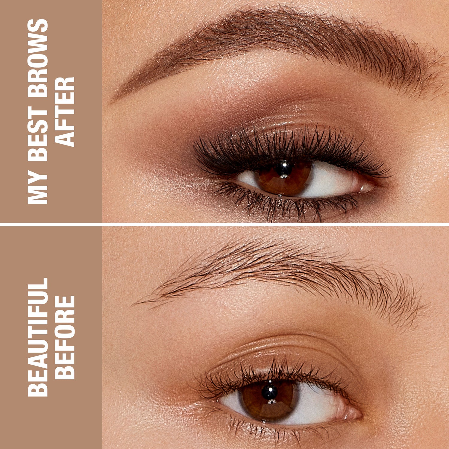 Before and after results of using Charlotte Tilbury Brow Cheat variant: Medium Brown